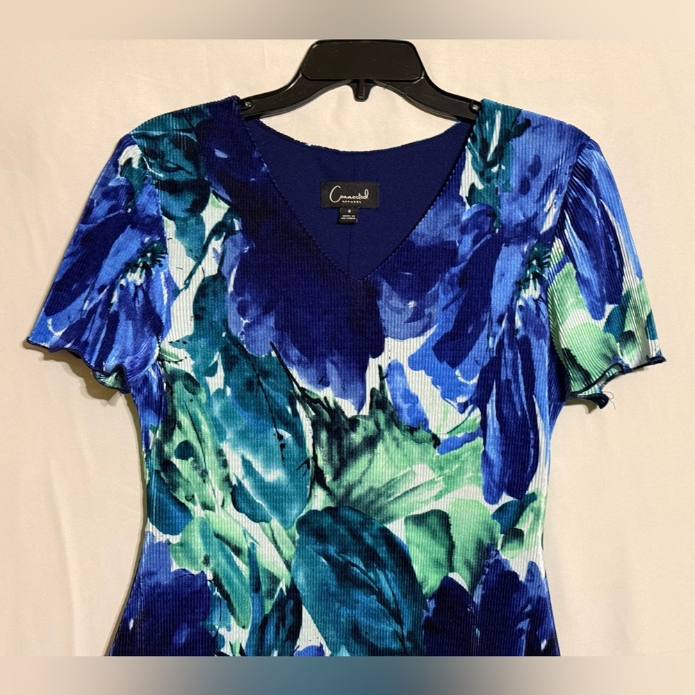 Connected Apparel Vibrant Blue and Green Mini Dress Size 8 - Picture 3 of 9